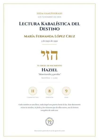 Portada de la carta cabalística